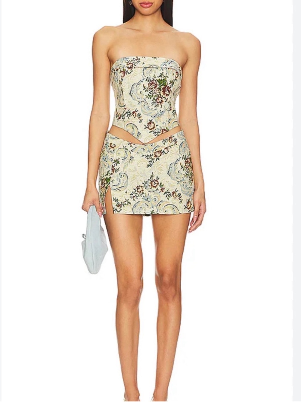 More to Come Strapless Floral Cutout Mini Dress - Cream